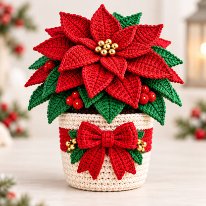 3 Christmas Crochet Pot Patterns Bundle PDF – Tree, Poinsettia & Reindeer