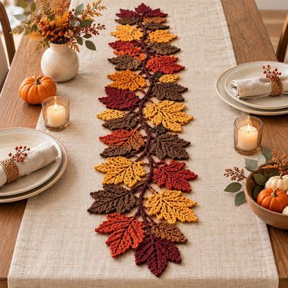 Crochet Autumn Leaf Table Runner Pattern PDF – Oak & Maple Leaves