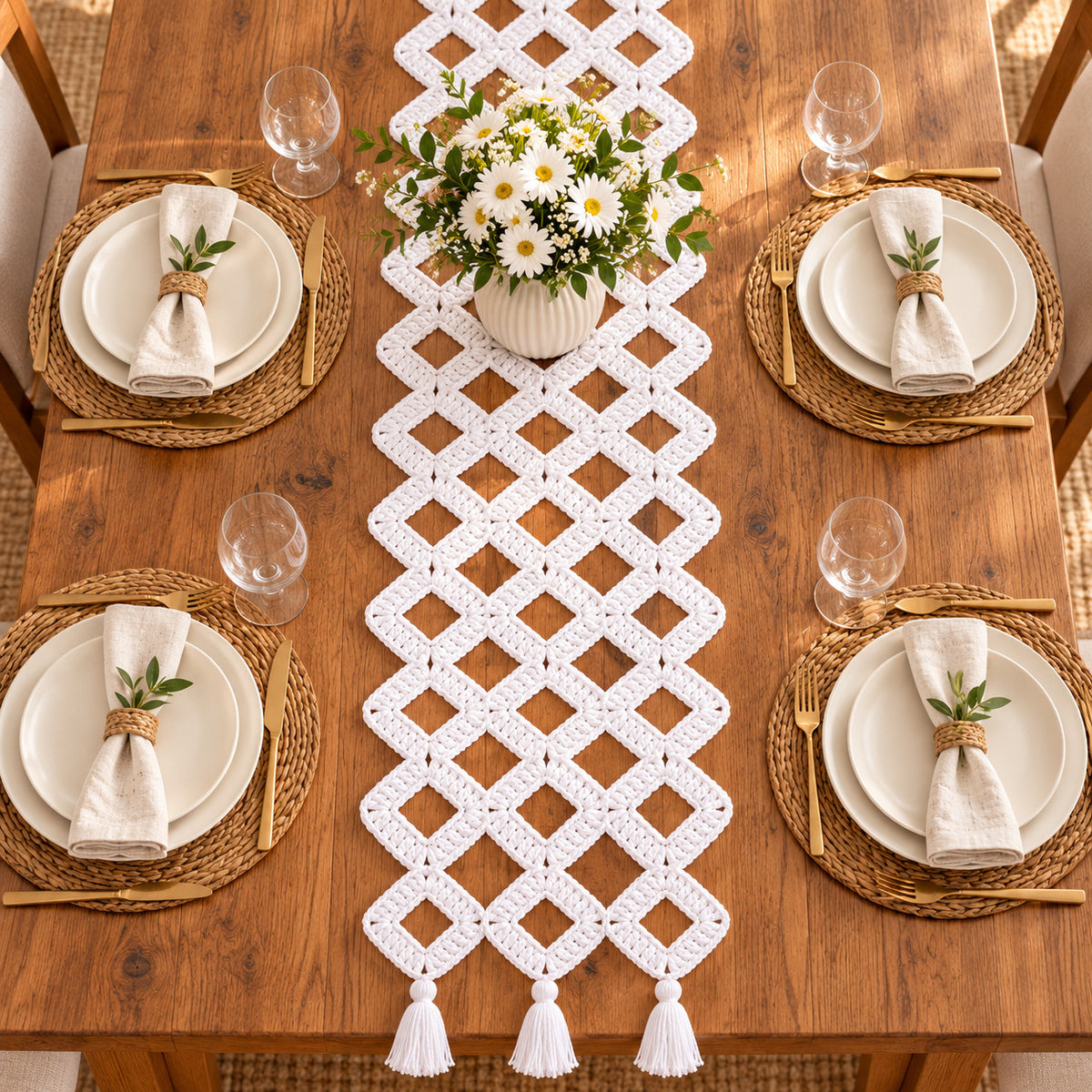 Easy Granny Square Table Runner Crochet Pattern PDF – Join-As-You-Go, Any Size