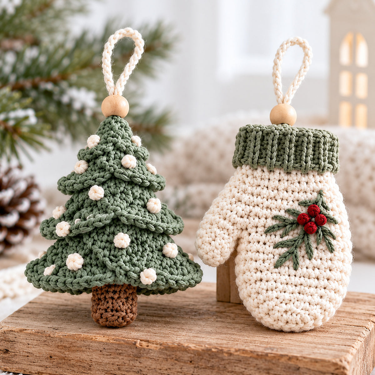 5 Christmas Ornament Crochet Patterns PDF – Snowflake, Tree, Star, Mitten & Ice Skate