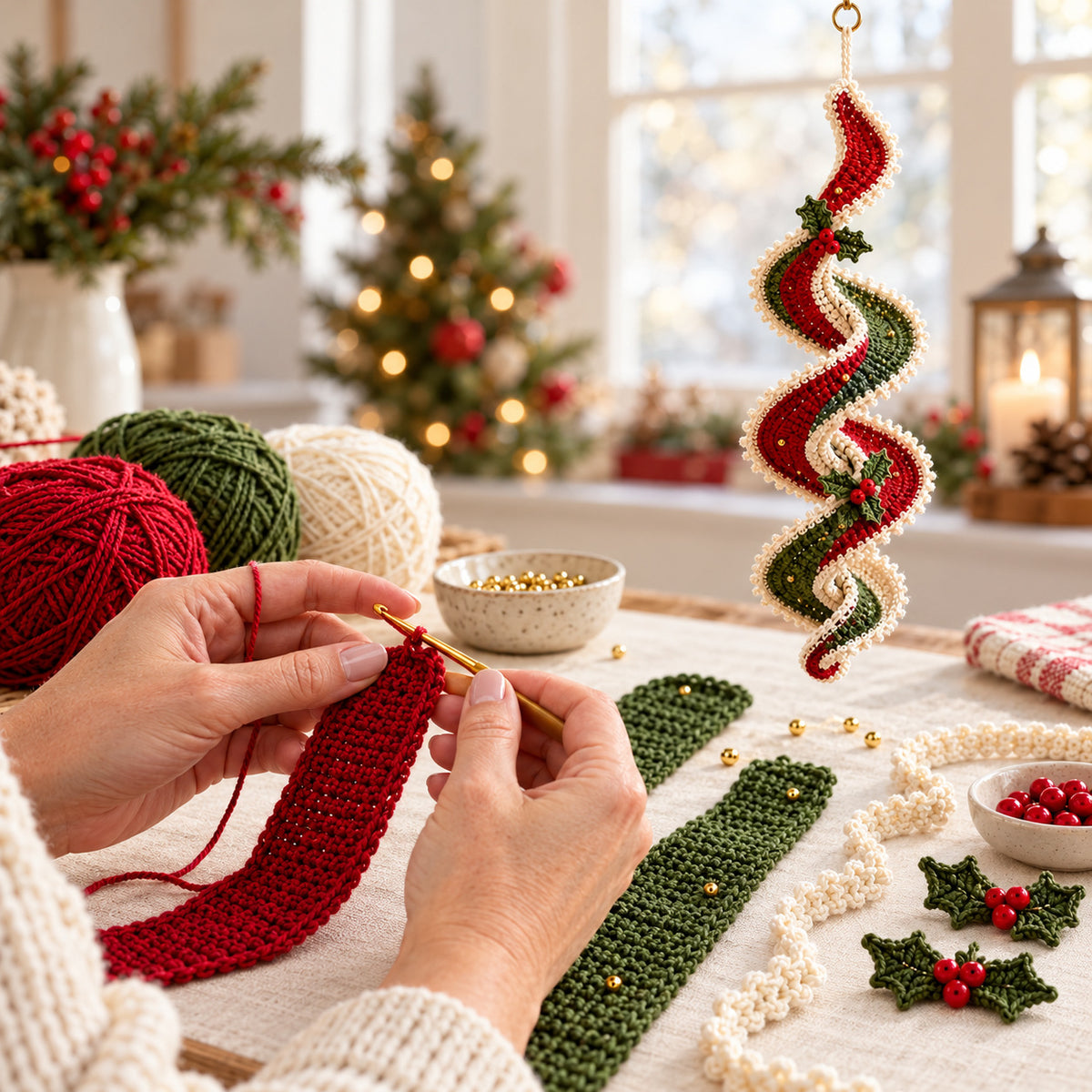Crochet Spiral Wind Spinner Pattern PDF – Christmas Ribbon Ornament