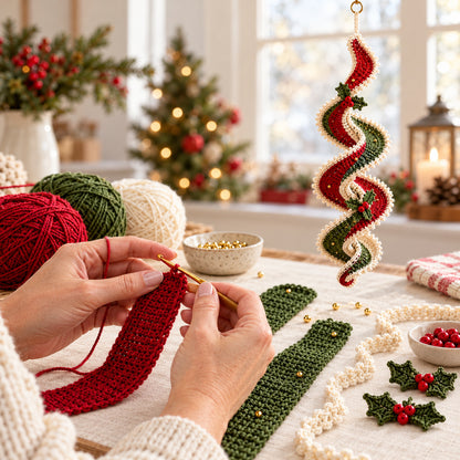 Crochet Spiral Wind Spinner Pattern PDF – Christmas Ribbon Ornament