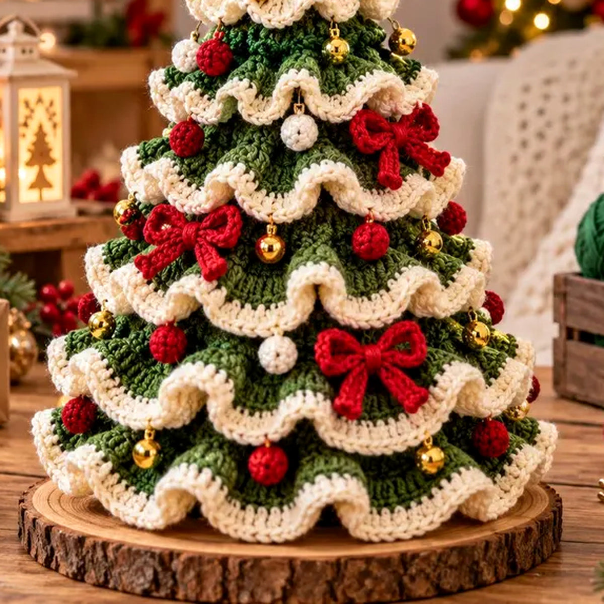 Ruffled Christmas Tree Crochet Pattern PDF – Holiday Table & Mantel Decor