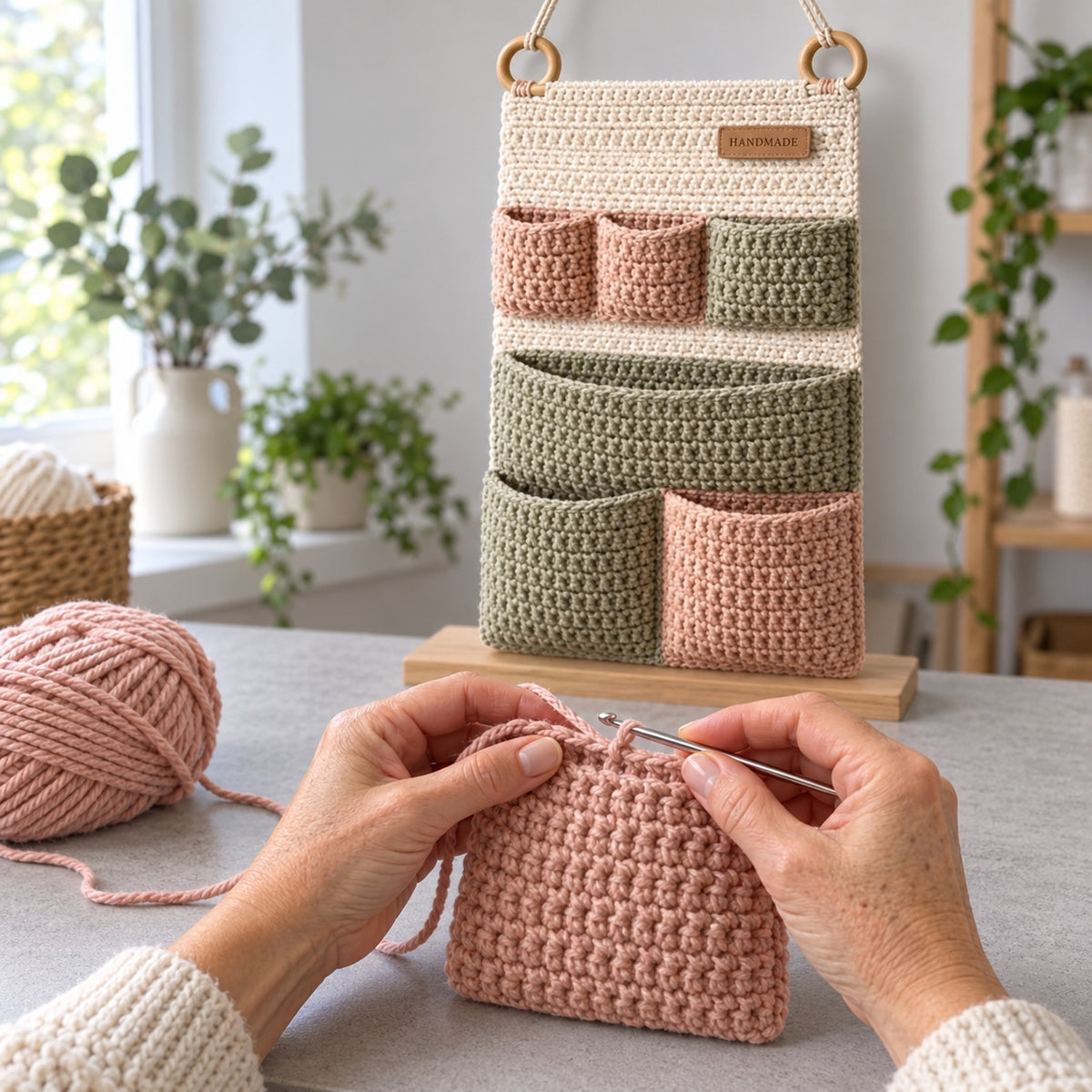 6 Pocket Crochet Wall Organizer Pattern PDF – Boho Hanging Storage