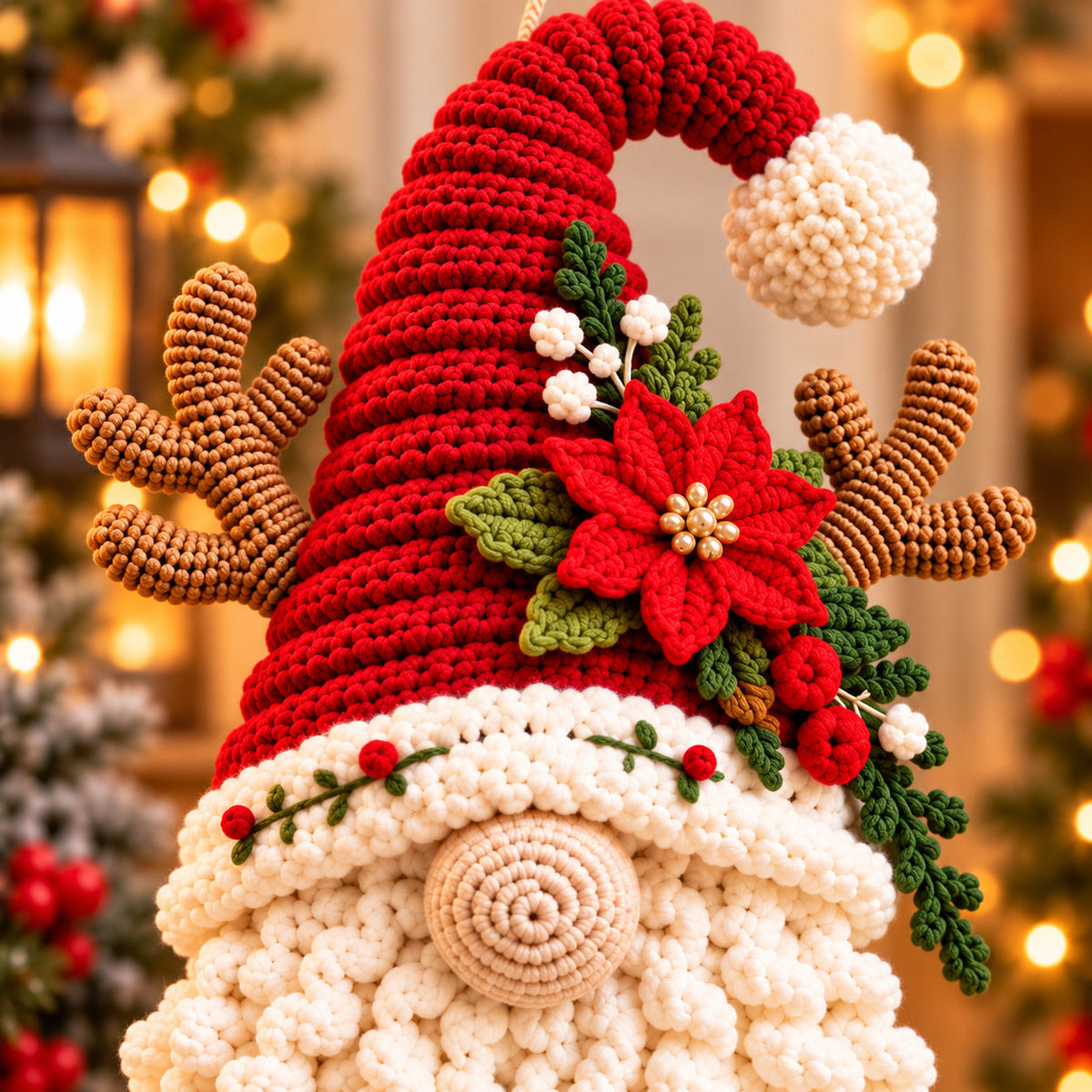 Christmas Reindeer Gnome Crochet Pattern PDF – Santa Hat Door Hanger