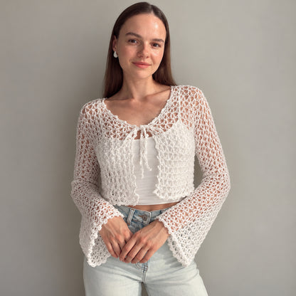 Angel Cardigan Crochet Pattern PDF – Made-to-Measure Sequin Mesh Tie Front
