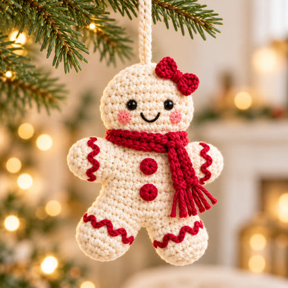 Gingerbread Ornament Crochet Pattern PDF – Scarf, Bow & 3 Colorways