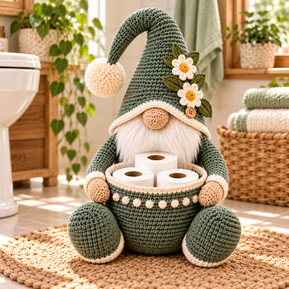 Gnome Toilet Paper Holder Crochet Pattern PDF – Bathroom Storage Basket
