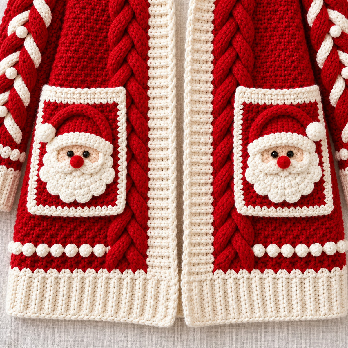 Christmas Santa Cable Cardigan Crochet Pattern PDF – Festive Sweater S–3XL