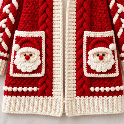 Christmas Santa Cable Cardigan Crochet Pattern PDF – Festive Sweater S–3XL