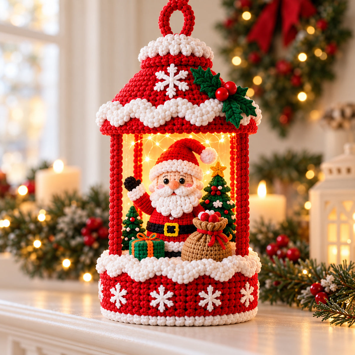 3 Christmas Lantern Crochet Patterns Bundle PDF – Snowman, Cottage & Santa