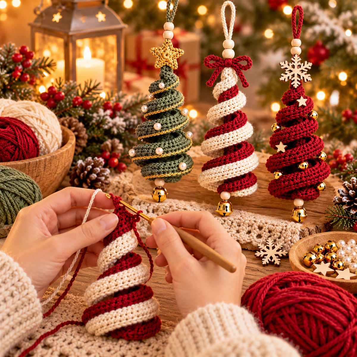 Spiral Christmas Tree Ornament Crochet Pattern PDF – Holiday Hanging Decor