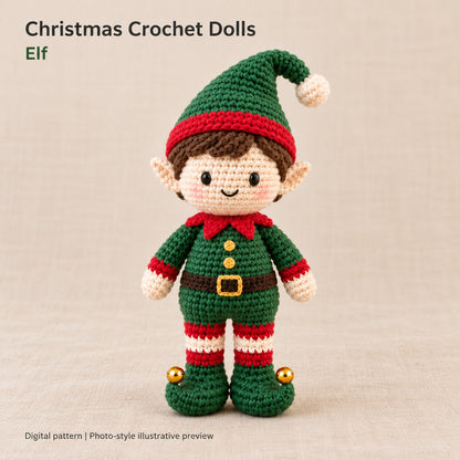 5 Christmas Crochet Doll Patterns Bundle PDF – Santa, Mrs Claus, Elf, Snowman & Reindeer