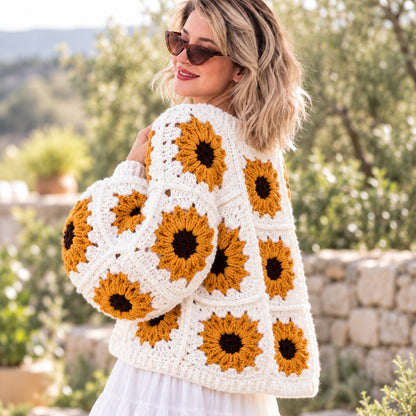 Sunflower Granny Square Cardigan Crochet Pattern PDF – Oversized Floral Jacket