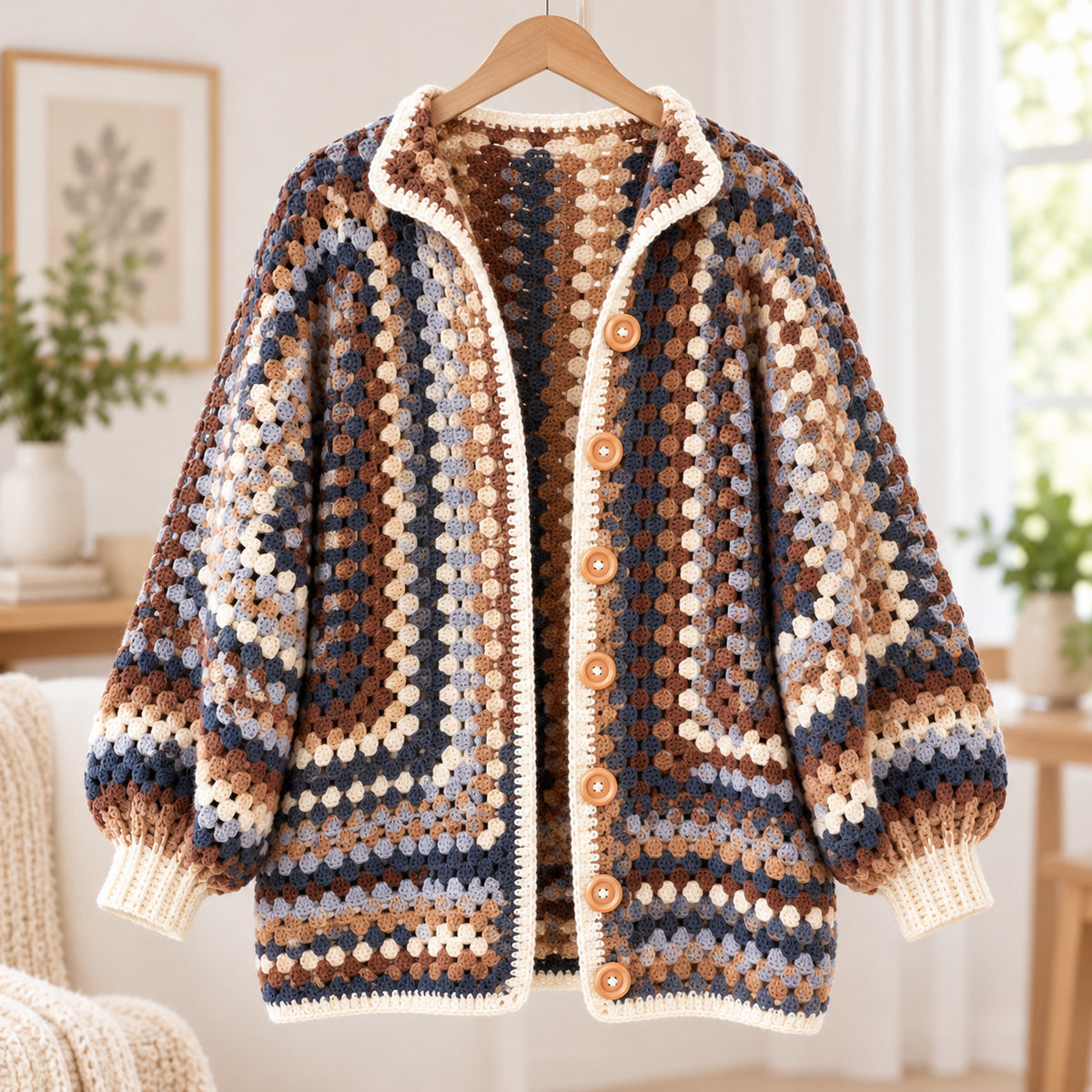Granny Square Cardigan Crochet Pattern PDF – Oversized Boho Sweater XS–XXL
