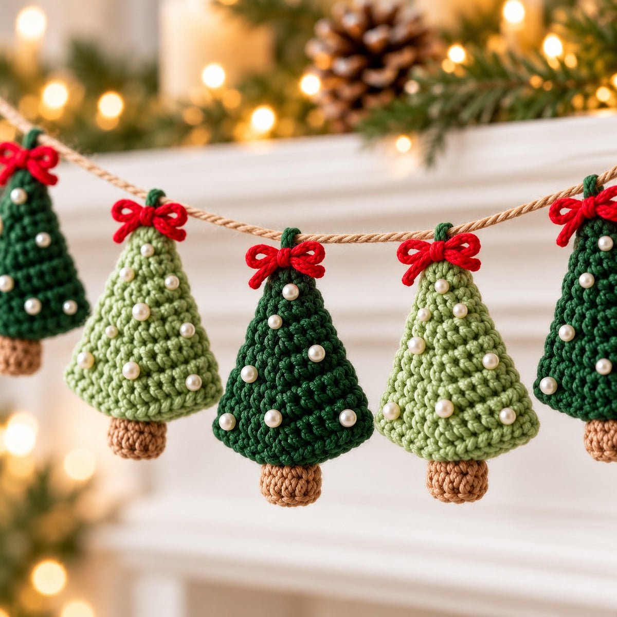 Mini Christmas Tree Garland Crochet Pattern PDF – Holiday Ornament Decor