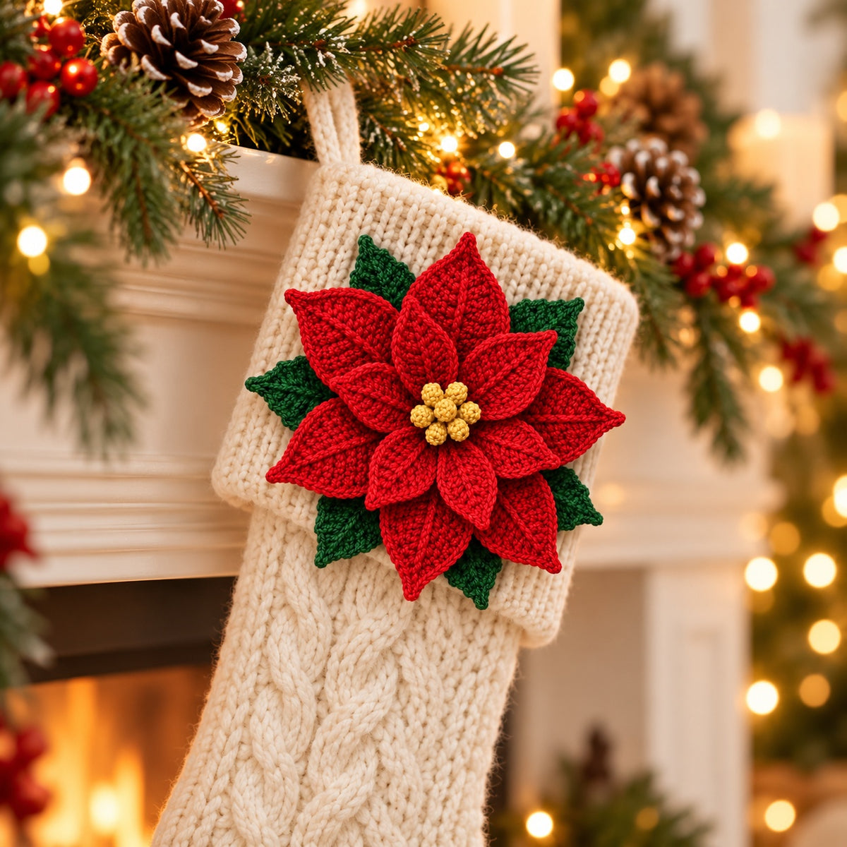 Layered Poinsettia Crochet Pattern PDF – Red Christmas Flower Decor