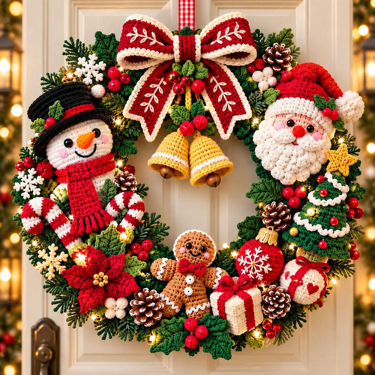 Christmas Wreath Crochet Pattern PDF – Santa, Snowman, Gingerbread & Poinsettia