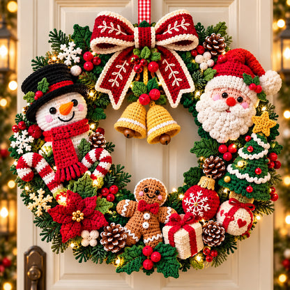 Christmas Wreath Crochet Pattern PDF – Santa, Snowman, Gingerbread & Poinsettia