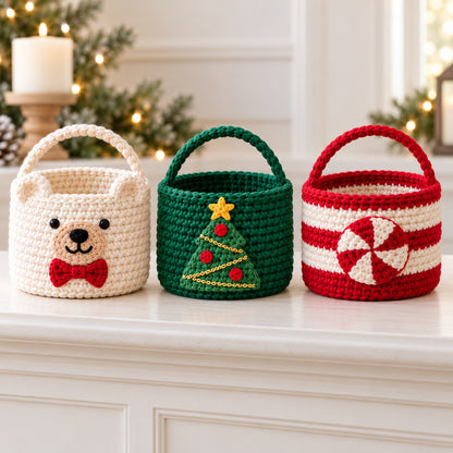 9 Christmas Crochet Basket Patterns Bundle PDF – Santa, Snowman, Reindeer & More