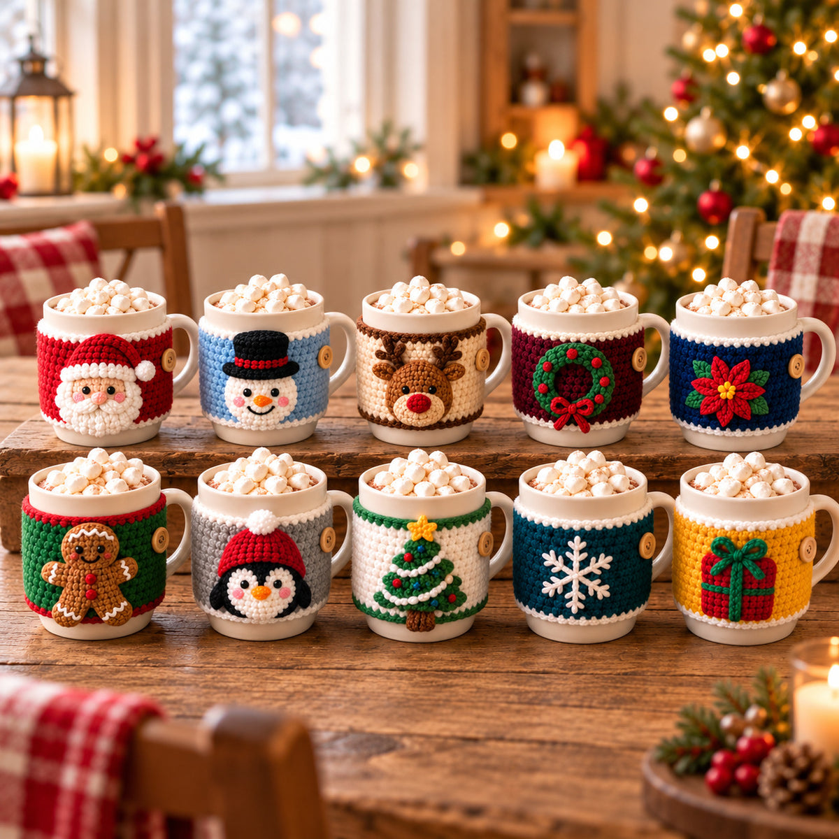 10 Christmas Mug Cozy Crochet Patterns Bundle PDF – Beginner Holiday Cup Covers