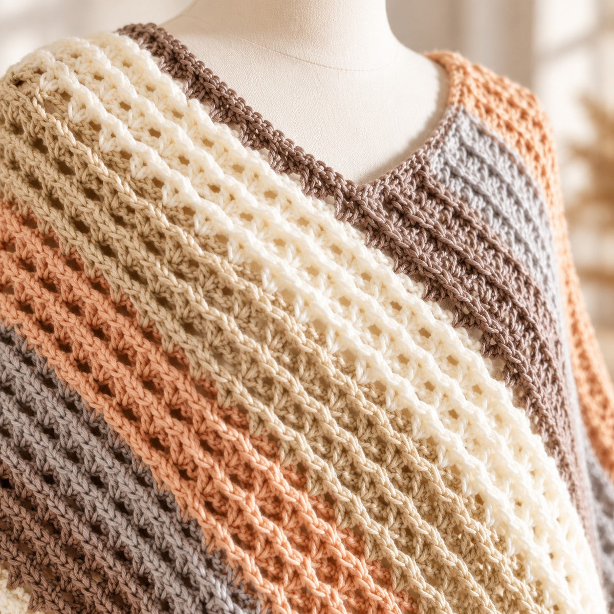 Sunset Poncho Crochet Pattern PDF, Asymmetrical V-Neck Crochet Poncho