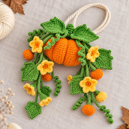 Pumpkin Hanging Plant Crochet Pattern PDF – Fall Wall Decor