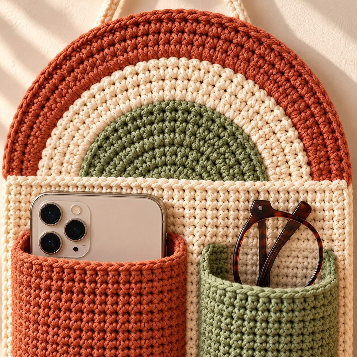 Crochet Wall Organizer Pattern PDF – 5 Pocket Bedside Storage