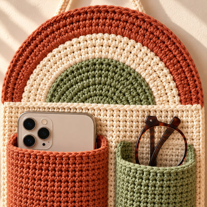 Crochet Wall Organizer Pattern PDF – 5 Pocket Bedside Storage
