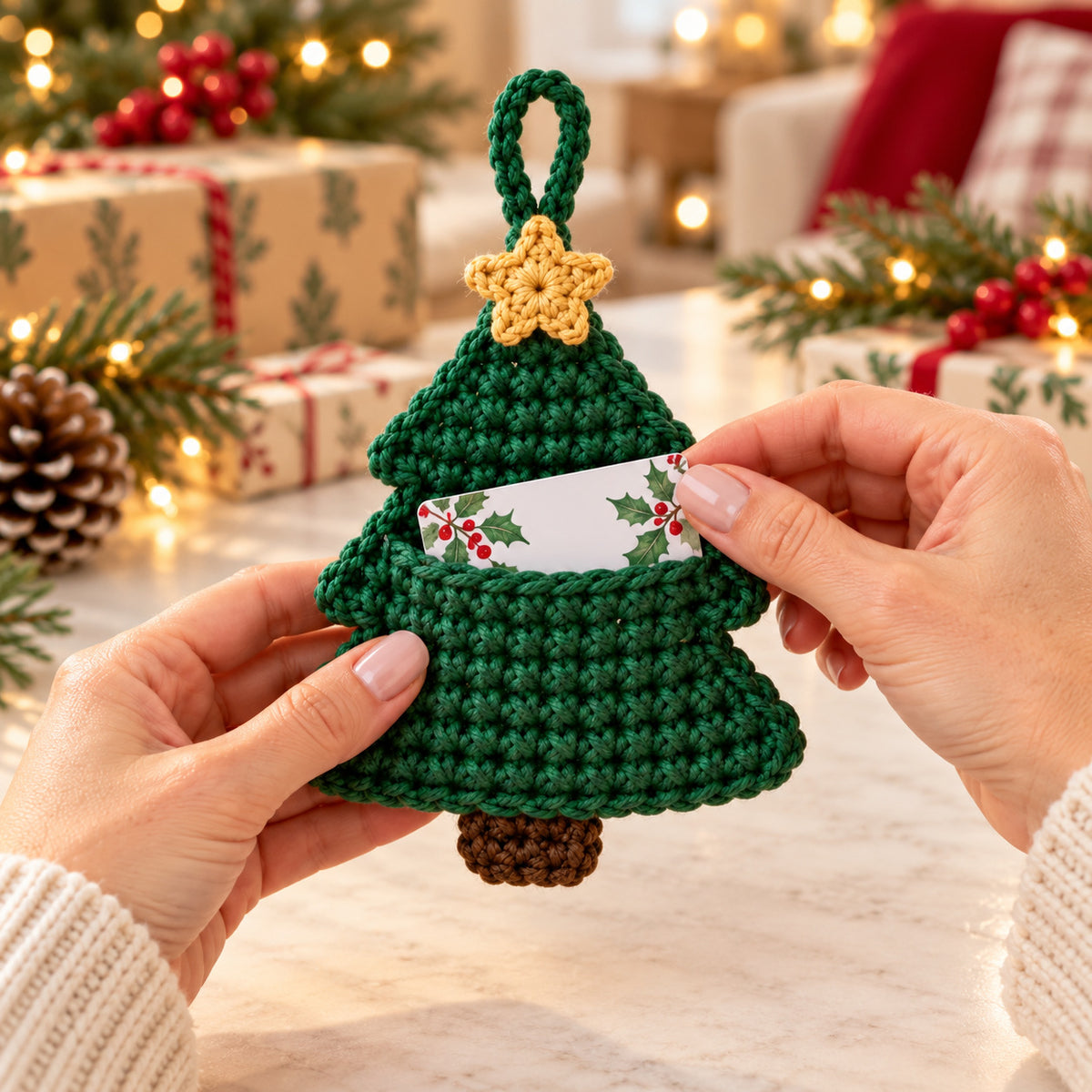 3 Christmas Gift Card Holder Crochet Patterns PDF – Heart, Mitten & Tree