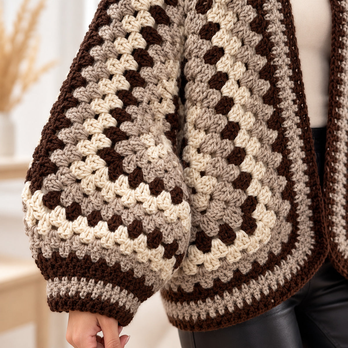 Hexagon Cardigan Crochet Pattern PDF – Oversized Chunky Sweater S/M–L/XL