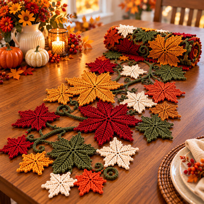 Maple Leaf Crochet Table Runner Pattern PDF – Fall & Thanksgiving Decor