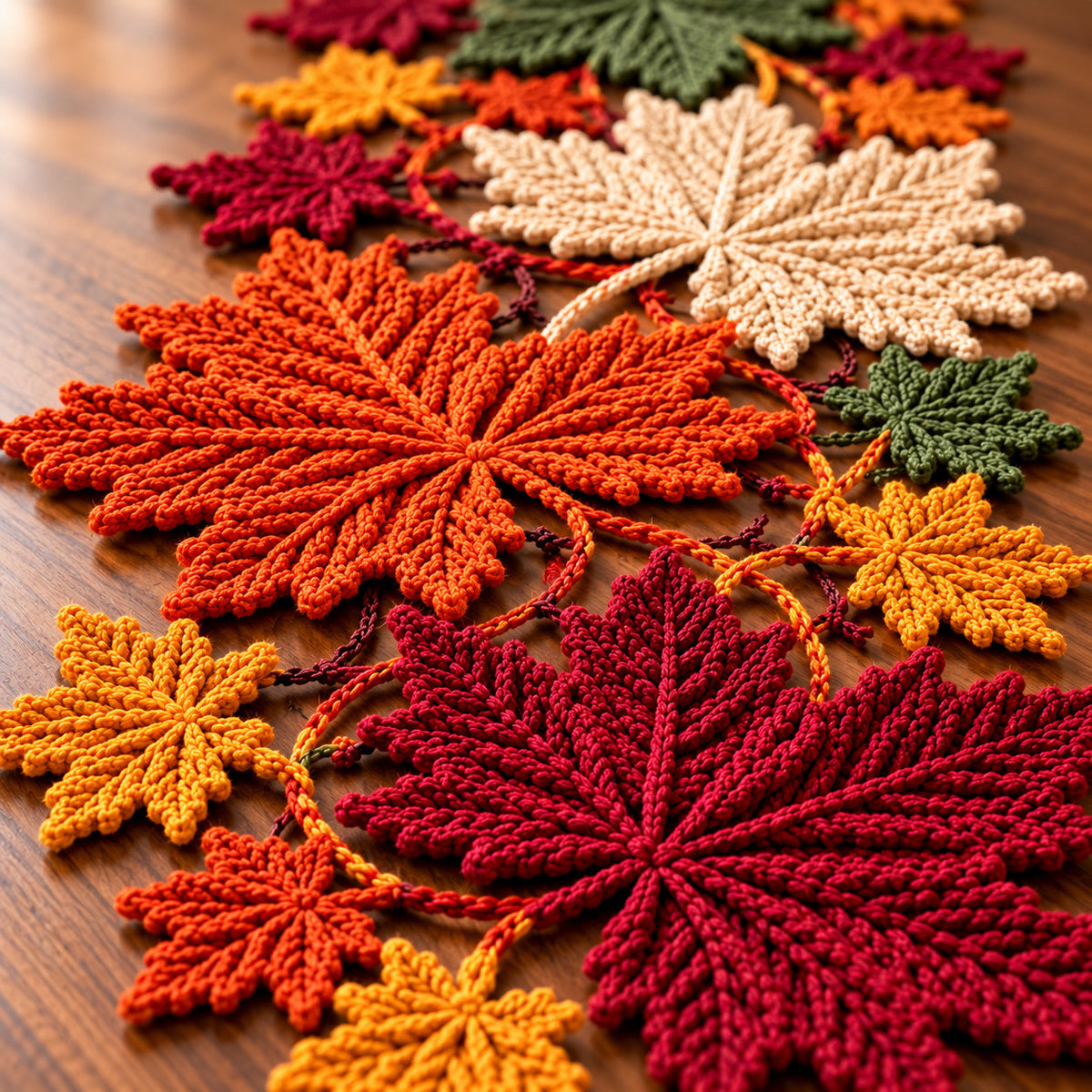 Maple Leaf Crochet Table Runner Pattern PDF – Autumn Botanical Vine Decor