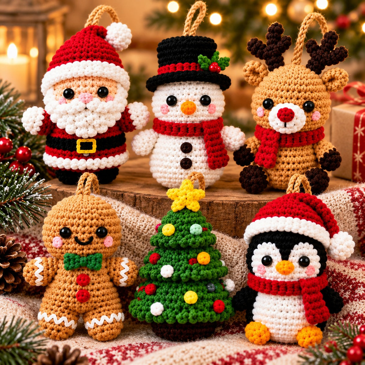 6-in-1 Christmas Ornament Crochet Pattern Bundle PDF – Santa, Snowman & More