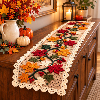 Crochet Maple Leaf Table Runner – Handmade Fall & Thanksgiving Decor