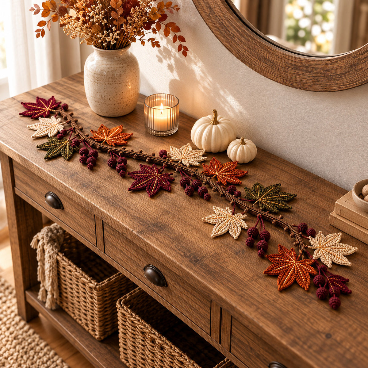 Autumn Maple Leaf Table Runner Crochet Pattern PDF – 3 Sizes