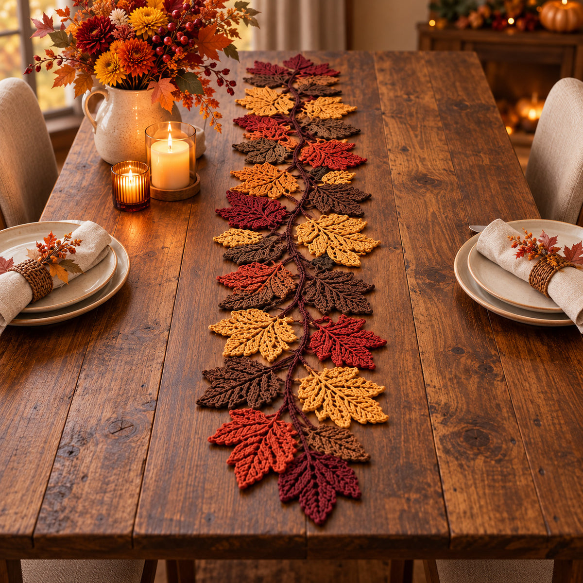 Crochet Autumn Leaf Table Runner Pattern PDF – Oak & Maple Leaves