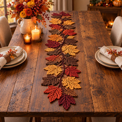 Crochet Autumn Leaf Table Runner Pattern PDF – Oak & Maple Leaves