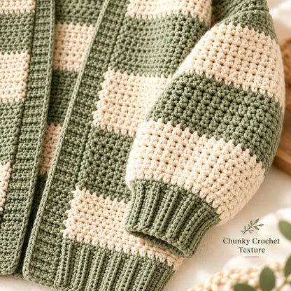 Oversized Chunky Cardigan Crochet Pattern PDF, Beginner Striped Sweater