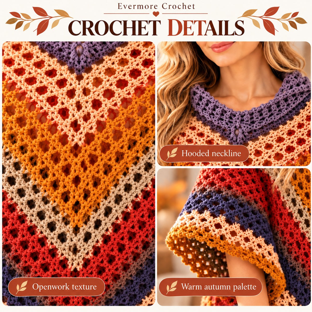 Hooded Poncho Crochet Pattern PDF – Boho Openwork Cape with Video Tutorial