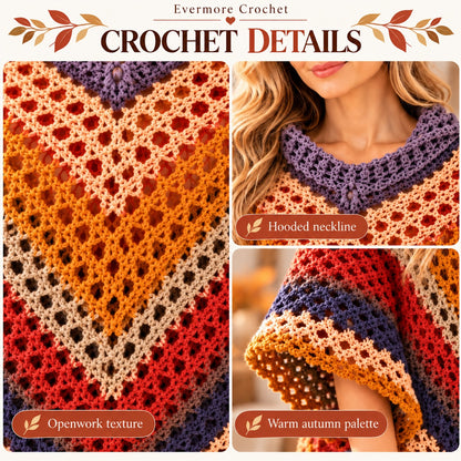 Hooded Poncho Crochet Pattern PDF – Boho Openwork Cape with Video Tutorial