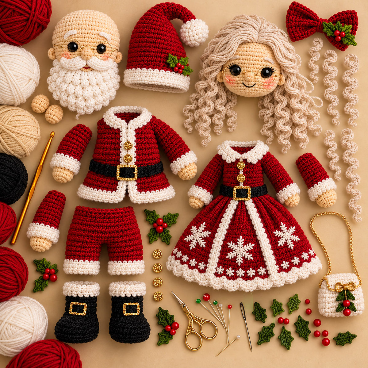Santa & Mrs. Claus Crochet Pattern PDF – Christmas Amigurumi Doll Set