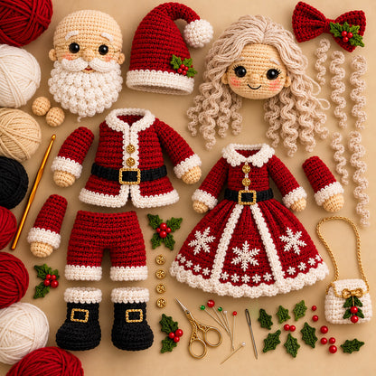 Santa & Mrs. Claus Crochet Pattern PDF – Christmas Amigurumi Doll Set