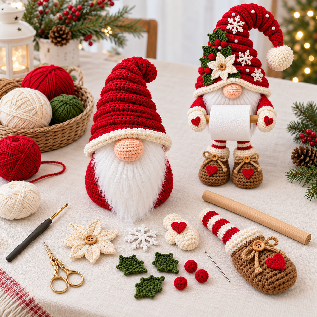 Christmas Gnome Toilet Paper Holder Crochet Pattern PDF – Holiday Bathroom Decor