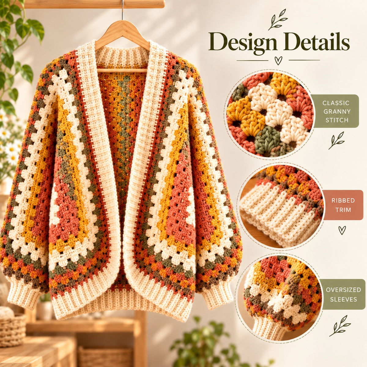Granny Hexagon Cardigan Crochet Pattern PDF – Oversized Hexicardi Sweater