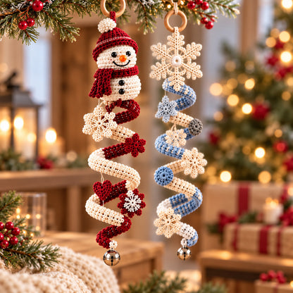 Crochet Winter Snowman Spiral Ornament Pattern PDF – Snowflakes & Bell