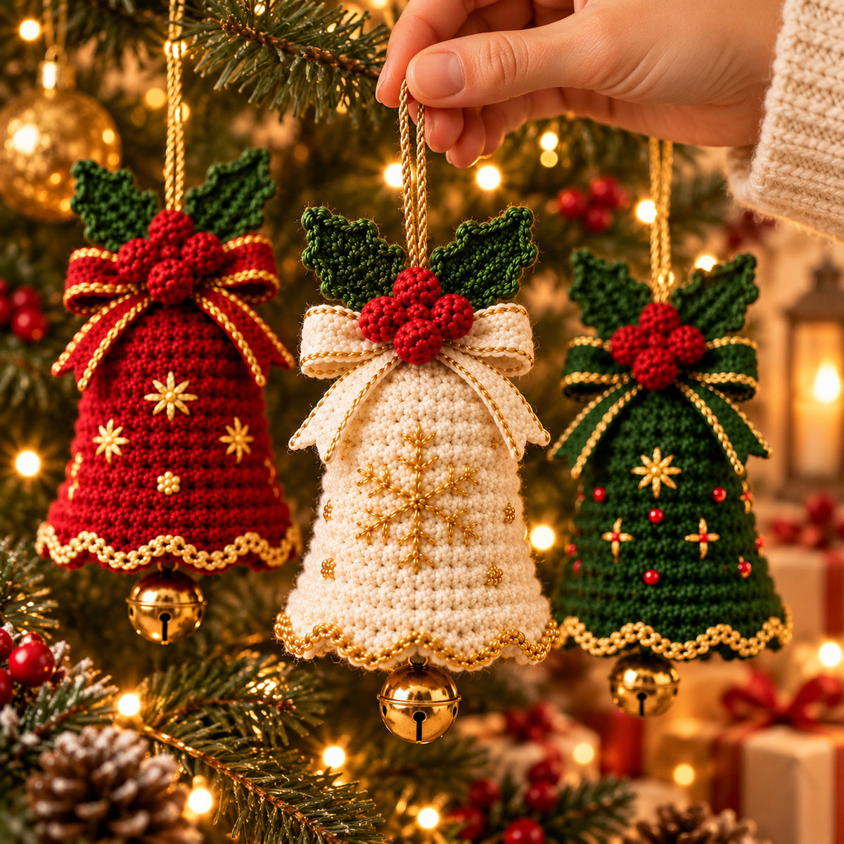Christmas Crochet Wreath Pattern PDF – Poinsettia, Leaves & Berries