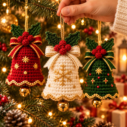 Christmas Crochet Wreath Pattern PDF – Poinsettia, Leaves & Berries
