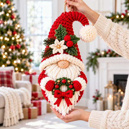 Christmas Gnome Door Hanger Crochet Pattern PDF – Mini Wreath Holiday Decor