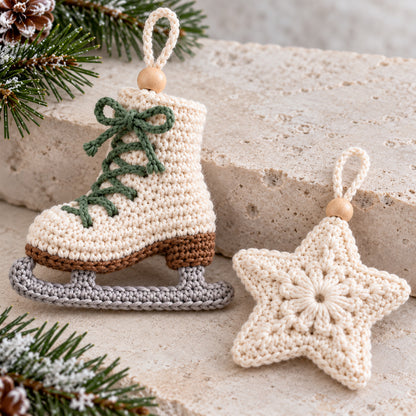 5 Christmas Ornament Crochet Patterns PDF – Snowflake, Tree, Star, Mitten & Ice Skate